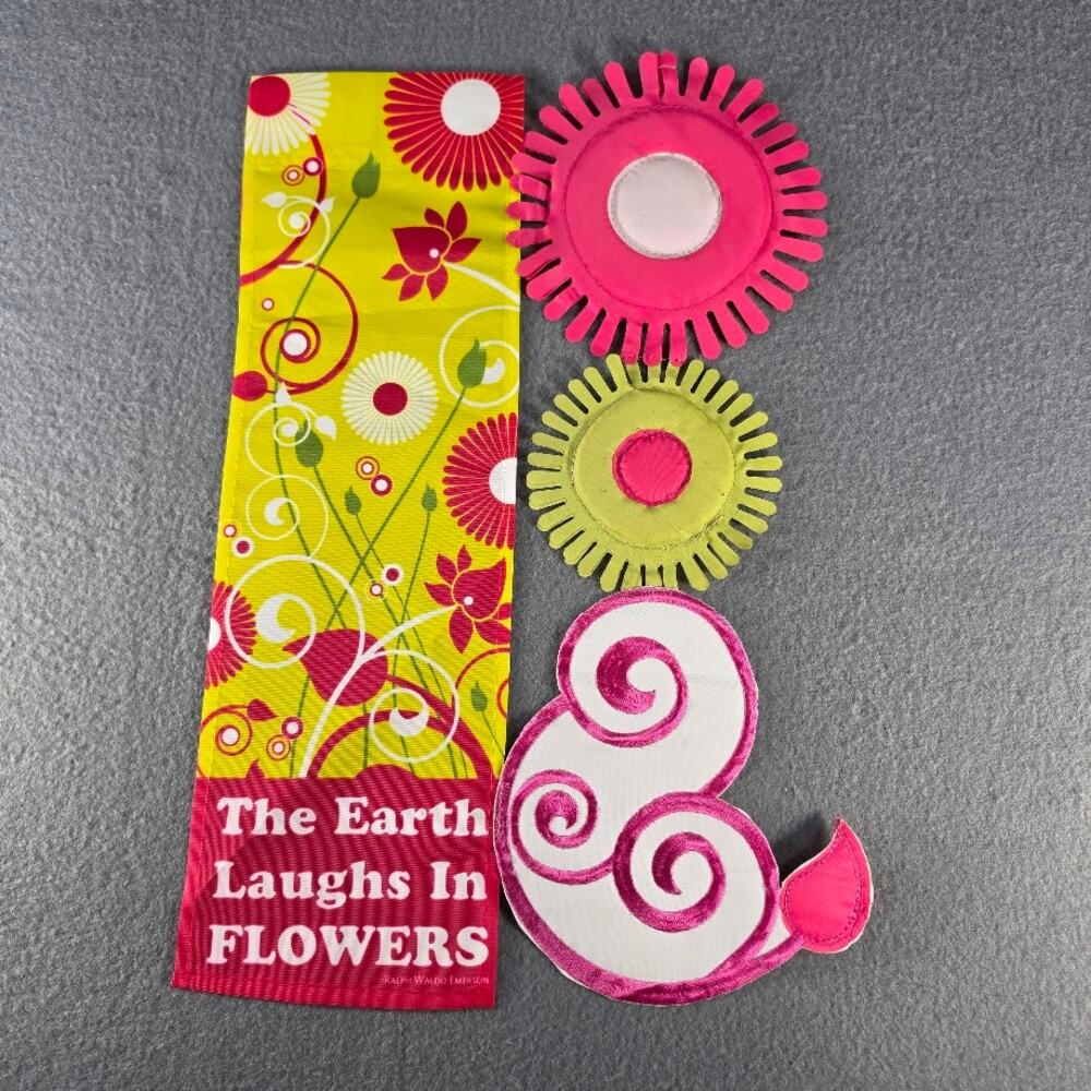 Garden Flag 18x12" The Earth Laughs In Flowers Hot Pink Green Cut-Outs